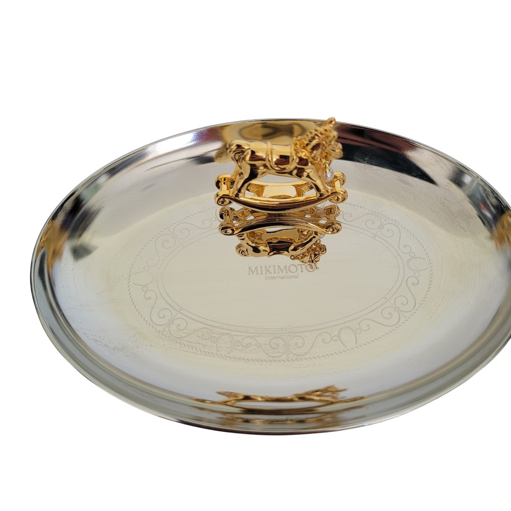 Mikimoto International Rocking Horse Trinket Tray Silver Gold Tone Pearl Accent